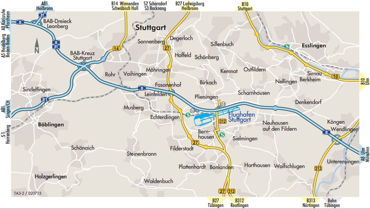 Karte mit den Straßen zur Anfahrt an den Flughafen